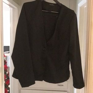 Show off in this silky suit with jacket and skirt.